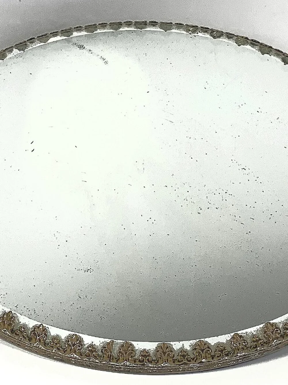 Vintage Round Beveled Mirror Vanity Tray Gold Fleur De Lis 3 Foot 12